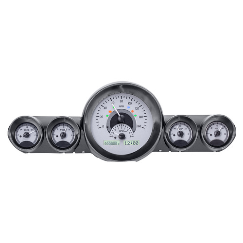 Dakota Digital Gauge Kit, 1959- 60 For Chevrolet For Impala/ El Camino, Analog, Silver Background, Alloy Style Face, White Display