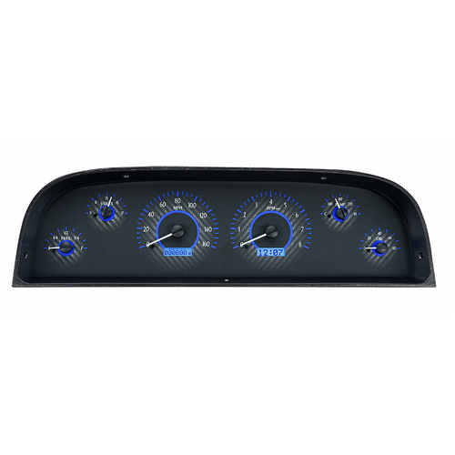 Dakota Digital Gauge Kit, 1960- 63 For Chevrolet Pickup, Analog, Carbon Fiber Background, Alloy Style Face, Blue Display