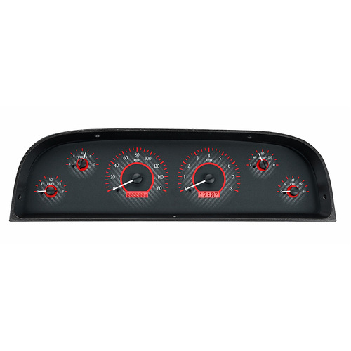 Dakota Digital Gauge Kit, 1960- 63 For Chevrolet Pickup, Analog, Carbon Fiber Background, Alloy Style Face, Red Display