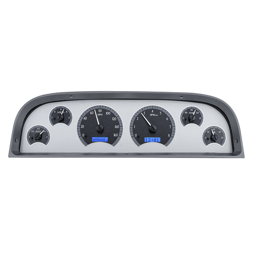 Dakota Digital Gauge Kit, 1960- 63 For Chevrolet Pickup, Analog, Silver Background, Alloy Style Face, Blue Display