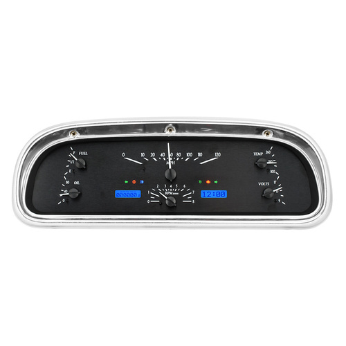 Dakota Digital Gauge Kit, 1960- 63 For Ford Falcon and Ranchero, Analog, Black Background, Alloy Style Face, Blue Display