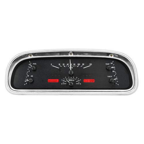 Dakota Digital Gauge Kit, 1960- 63 For Ford Falcon and Ranchero, Analog, Black Background, Alloy Style Face, Red Display