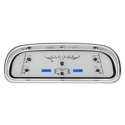 Dakota Digital Gauge Kit, 1960- 63 For Ford Falcon and Ranchero, Analog, Silver Background, Alloy Style Face, Blue Display