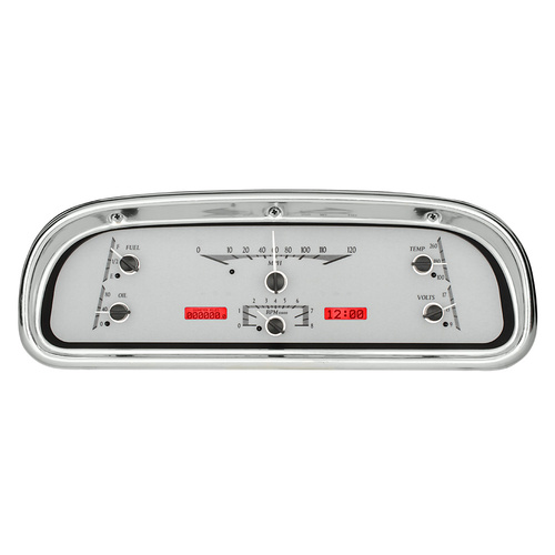 Dakota Digital Gauge Kit, 1960- 63 For Ford Falcon and Ranchero, Analog, Silver Background, Alloy Style Face, Red Display