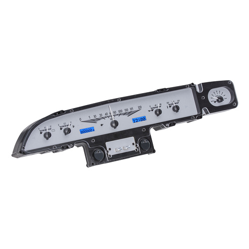Dakota Digital Gauge Kit, 1963 For Ford Galaxie, Analog, Silver Background, Alloy Style Face, Blue Display