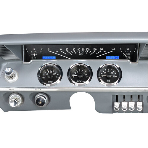 Dakota Digital Gauge Kit, 1961- 62 For Chevrolet For Impala, Analog, Black Background, Alloy Style Face, Blue Display