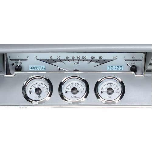 Dakota Digital Gauge Kit, 1961- 62 For Chevrolet For Impala, Analog, Silver Background, Alloy Style Face, White Display