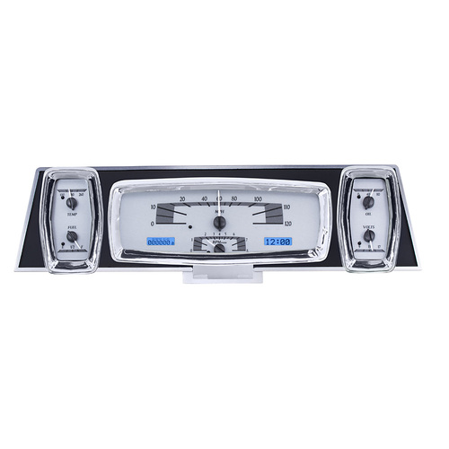 Dakota Digital Gauge Kit, 1961- 63 For Lincoln Continental, Analog, Silver Background, Alloy Style Face, Blue Display