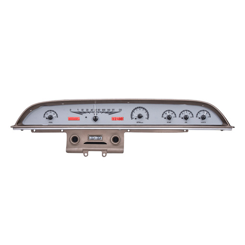 Dakota Digital Gauge Kit, 1962 For Ford Galaxie, Analog, Silver Background, Alloy Style Face, Red Display