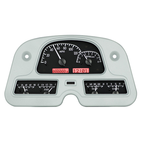 Dakota Digital Gauge Kit, 1962- 84 For Toyota FJ41, Analog, Black Background, Alloy Style Face, Red Display