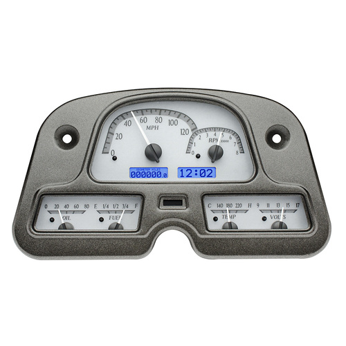 Dakota Digital Gauge Kit, 1962- 84 For Toyota FJ43, Analog, Silver Background, Alloy Style Face, Blue Display