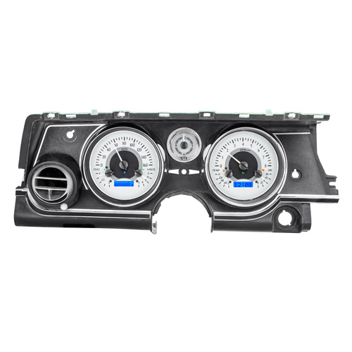 Dakota Digital Gauge Kit, 1963- 65 For Buick Riviera, Analog, Silver Background, Alloy Style Face, Blue Display