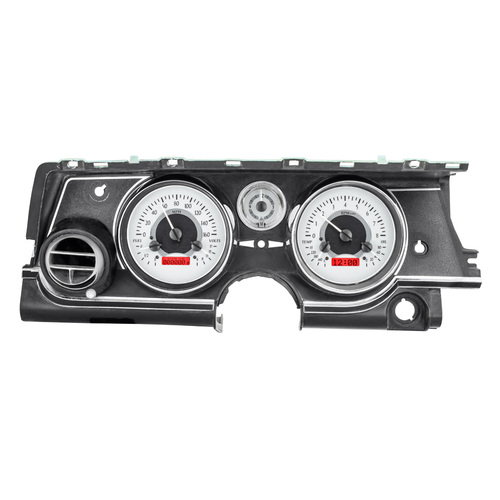 Dakota Digital Gauge Kit, 1963- 65 For Buick Riviera, Analog, Silver Background, Alloy Style Face, Red Display