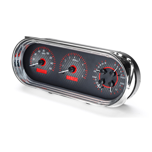 Dakota Digital Gauge Kit, 1963- 65 For Chevrolet For Nova, Analog, Carbon Fiber Background, Alloy Style Face, Red Display