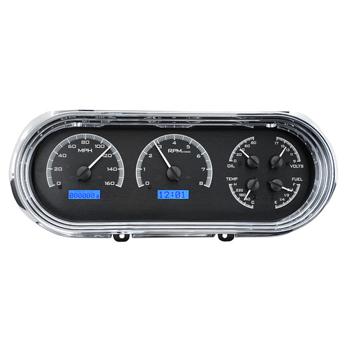 Dakota Digital Gauge Kit, 1963- 65 For Chevrolet For Nova, Analog, Black Background, Alloy Style Face, Blue Display