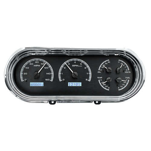 Dakota Digital Gauge Kit, 1963- 65 For Chevrolet For Nova, Analog, Black Background, Alloy Style Face, White Display