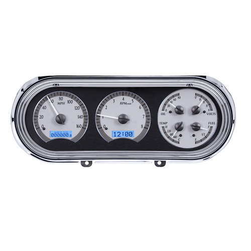 Dakota Digital Gauge Kit, 1963- 65 For Chevrolet For Nova, Analog, Silver Background, Alloy Style Face, Blue Display