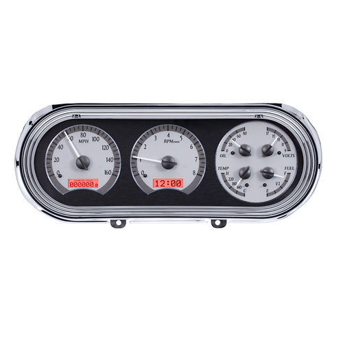 Dakota Digital Gauge Kit, 1963- 65 For Chevrolet For Nova, Analog, Silver Background, Alloy Style Face, Red Display