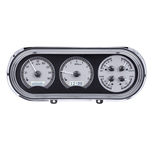 Dakota Digital Gauge Kit, 1963- 65 For Chevrolet For Nova, Analog, Silver Background, Alloy Style Face, White Display