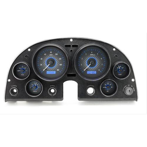 Dakota Digital Gauge Kit, 1963- 67 For Chevrolet Corvette, Analog, Carbon Fiber Background, Alloy Style Face, Blue Display