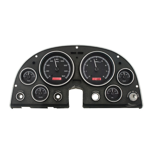 Dakota Digital Gauge Kit, 1963- 67 For Chevrolet Corvette, Analog, Carbon Fiber Background, Alloy Style Face, Red Display