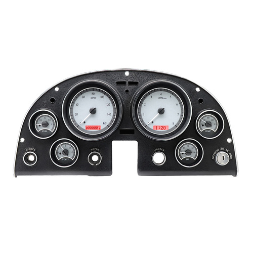 Dakota Digital Gauge Kit, 1963- 67 For Chevrolet Corvette, Analog, Silver Background, Alloy Style Face, Red Display