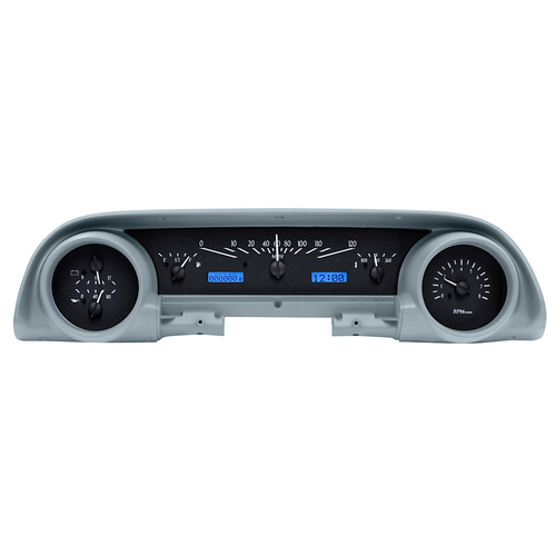 Dakota Digital Gauge Kit, 1963- 64 For Ford Galaxie, Analog, Black Background, Alloy Style Face, Blue Display