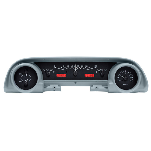 Dakota Digital Gauge Kit, 1963- 64 For Ford Galaxie, Analog, Black Background, Alloy Style Face, Red Display