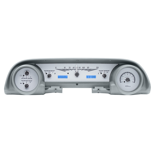 Dakota Digital Gauge Kit, 1963- 64 For Ford Galaxie, Analog, Silver Background, Alloy Style Face, Blue Display
