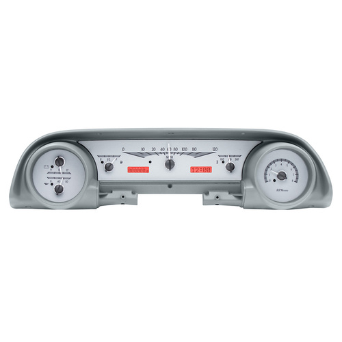 Dakota Digital Gauge Kit, 1963- 64 For Ford Galaxie, Analog, Silver Background, Alloy Style Face, Red Display