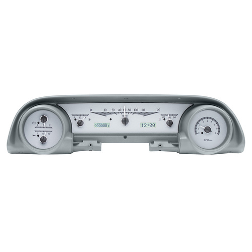 Dakota Digital Gauge Kit, 1963- 64 For Ford Galaxie, Analog, Silver Background, Alloy Style Face, White Display