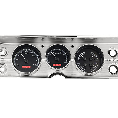 Dakota Digital Gauge Kit, 1964- 65 For Chevrolet For Chevelle/ El Camino, Analog, Black Background, Alloy Style Face, Red Display