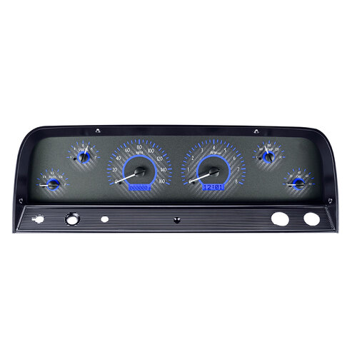 Dakota Digital Gauge Kit, 1964- 66 For Chevrolet Pickup, Analog, Carbon Fiber Background, Alloy Style Face, Blue Display