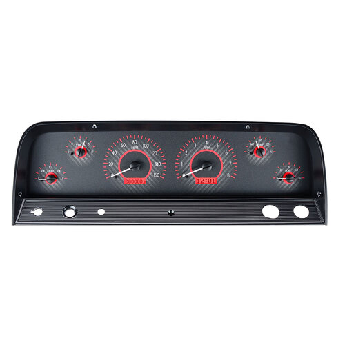 Dakota Digital Gauge Kit, 1964- 66 For Chevrolet Pickup, Analog, Carbon Fiber Background, Alloy Style Face, Red Display