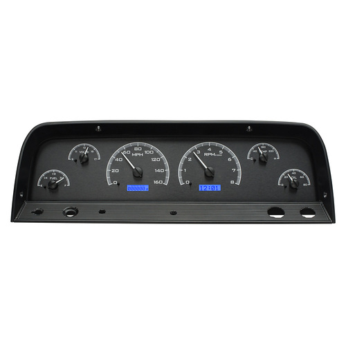 Dakota Digital Gauge Kit, 1964- 66 For Chevrolet Pickup, Analog, Black Background, Alloy Style Face, Blue Display