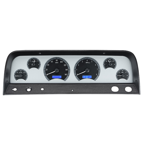 Dakota Digital Gauge Kit, 1964- 66 For Chevrolet Pickup, Analog, Silver Background, Alloy Style Face, Blue Display