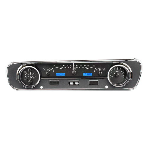 Dakota Digital Gauge Kit, 1964- 65 For Ford Falcon, Ranchero and For Mustang, Analog, Black Background, Alloy Style Face, Blue Display