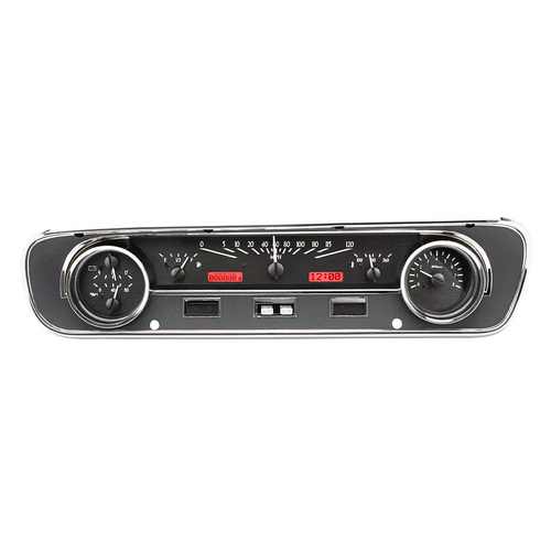 Dakota Digital Gauge Kit, 1964- 65 For Ford Falcon, Ranchero and For Mustang, Analog, Black Background, Alloy Style Face, Red Display