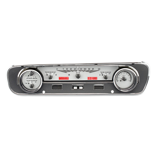 Dakota Digital Gauge Kit, 1964- 65 For Ford Falcon, Ranchero and For Mustang, Analog, Silver Background, Alloy Style Face, Red Display