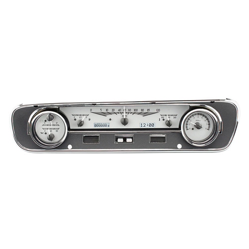 Dakota Digital Gauge Kit, 1964- 65 For Ford Falcon, Ranchero and For Mustang, Analog, Silver Background, Alloy Style Face, White Display