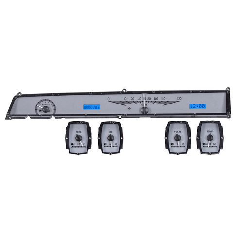 Dakota Digital Gauge Kit, 1964- 65 For Lincoln Continental, Analog, Silver Background, Alloy Style Face, Blue Display