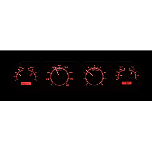 Dakota Digital Gauge Kit, 1964- 67 For Pontiac GTO/ LeMans/ Tempest, Analog, Black Background, Alloy Style Face, White Display