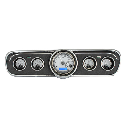 Dakota Digital Gauge Kit, 1965- 66 For Ford For Mustang, Analog, Silver Background, Alloy Style Face, Blue Display