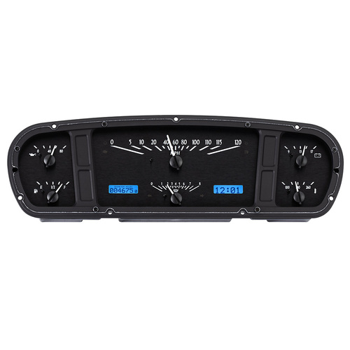 Dakota Digital Gauge, Analong, 1965-66 For Ford Custom Cab Truck VHX System, Black Alloy Style Face, Blue Display, Each