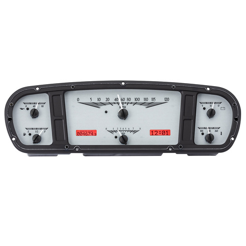 Dakota Digital Gauge, Analong, 1965-66 For Ford Custom Cab Truck VHX System, Silver Alloy Style Face, Red Display, Each