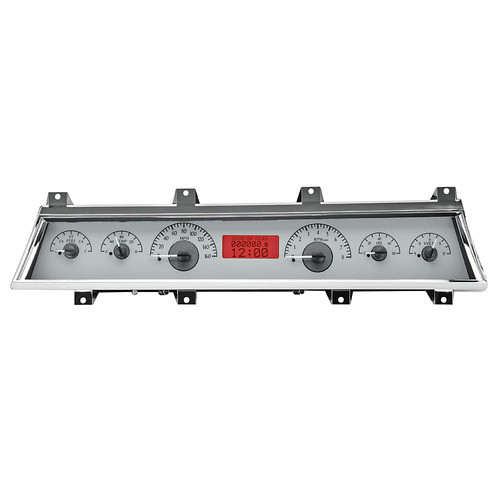 Dakota Digital Gauge Kit, 1966- 67 For Chevrolet For Chevelle/El Camino, Analog, Silver Background, Alloy Style Face, Red Display
