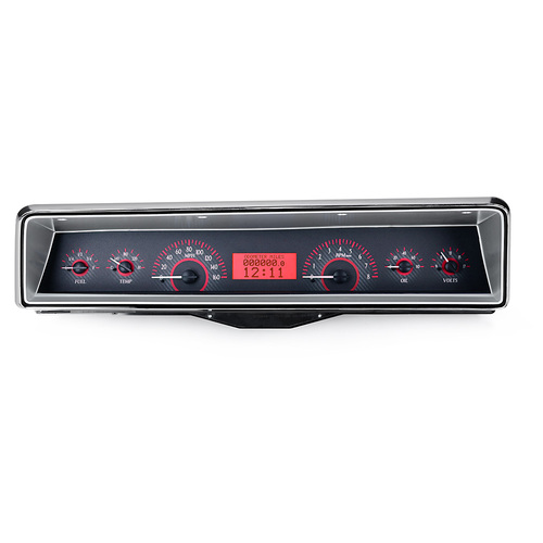 Dakota Digital Gauge Kit, 1966- 67 For Chevrolet For Nova, Analog, Carbon Fiber Background, Alloy Style Face, Red Display