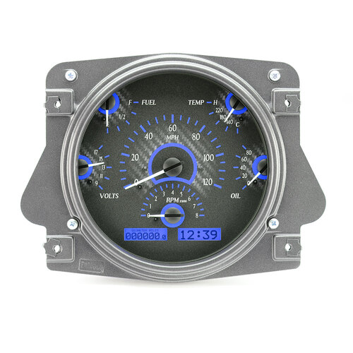 Dakota Digital Gauge Kit, 1966- 77 For Ford Bronco, Analog, Carbon Fiber Background, Alloy Style Face, Blue Display