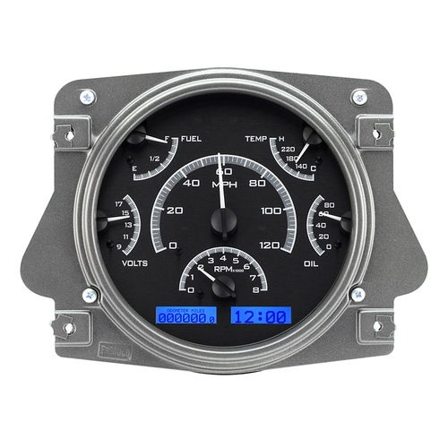 Dakota Digital Gauge Kit, 1966- 77 For Ford Bronco, Analog, Black Background, Alloy Style Face, Blue Display