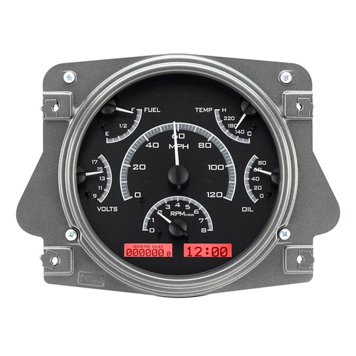 Dakota Digital Gauge Kit, 1966- 77 For Ford Bronco, Analog, Black Background, Alloy Style Face, Red Display